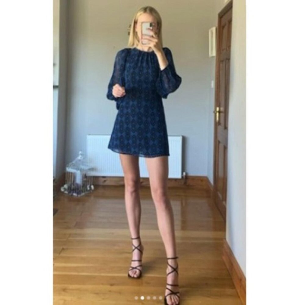 ZARA Sadie Blue/Black Long Sleeve Printed Patterned Mini Dress size M